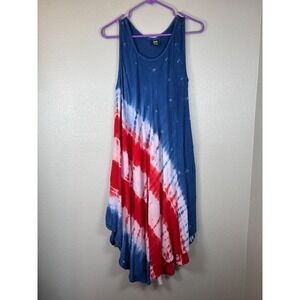 Seven Islands New York Tie Dye Handkerchief Hem Dress Red White Blue One Size